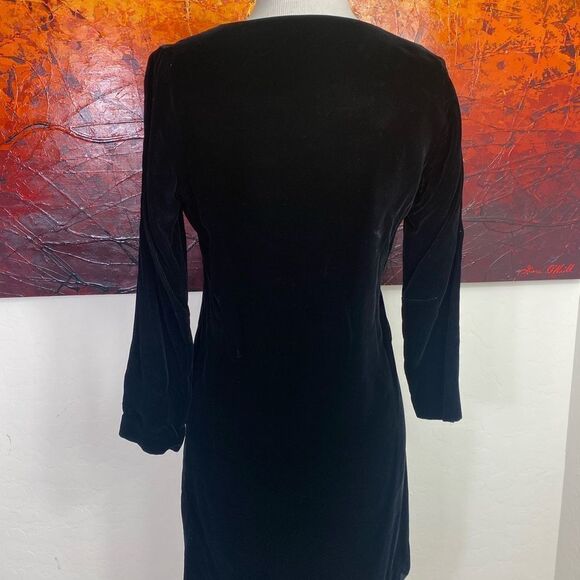 Black Velvet Vintage Dress 9 long sleeve above the knee w/rhinestones bu… - Picture 8 of 13